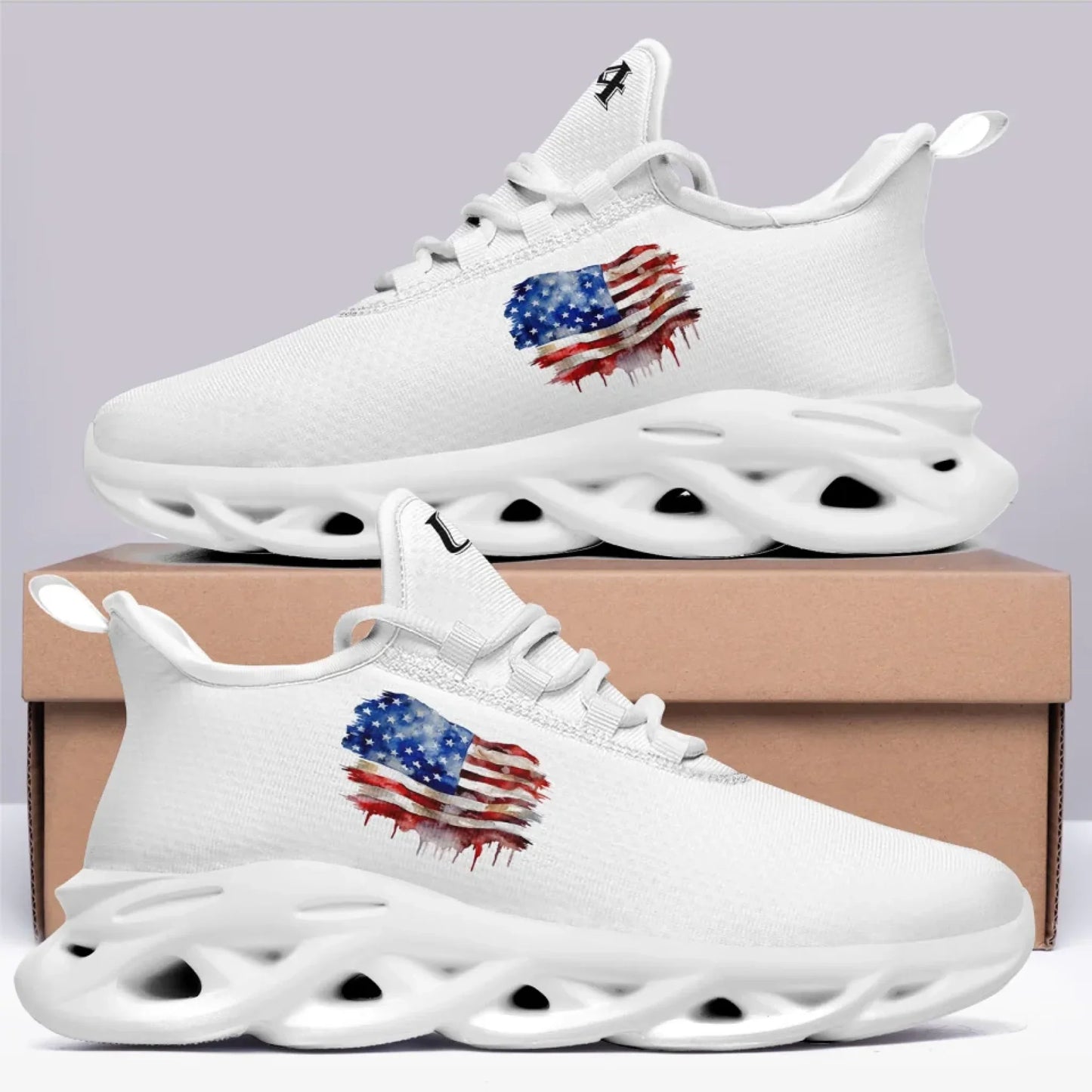 Personalized America Flag Sneakers, Custom Breathable Patriotic Shoes, Unisex Lace Up Shoes