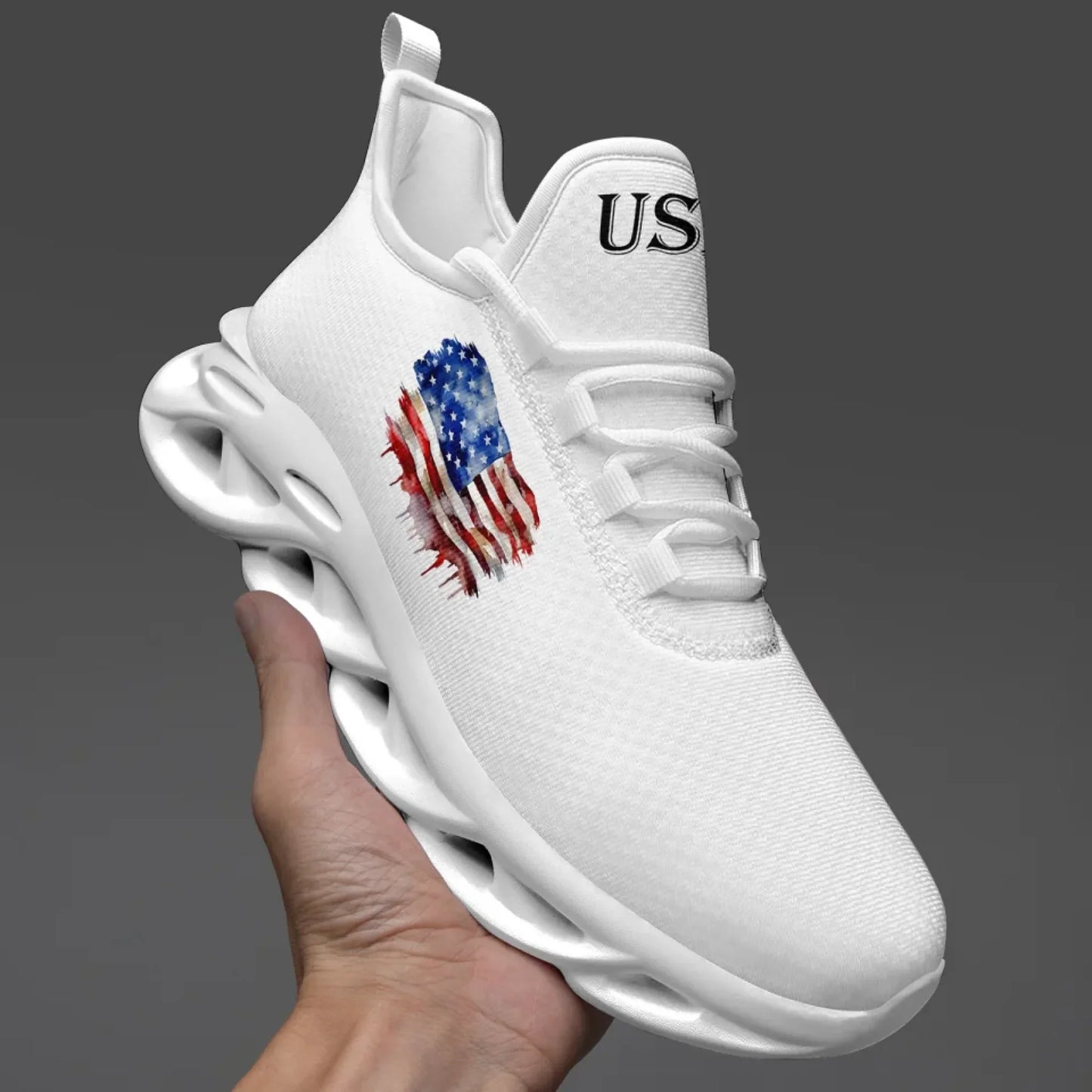 Personalized America Flag Sneakers, Custom Breathable Patriotic Shoes, Unisex Lace Up Shoes