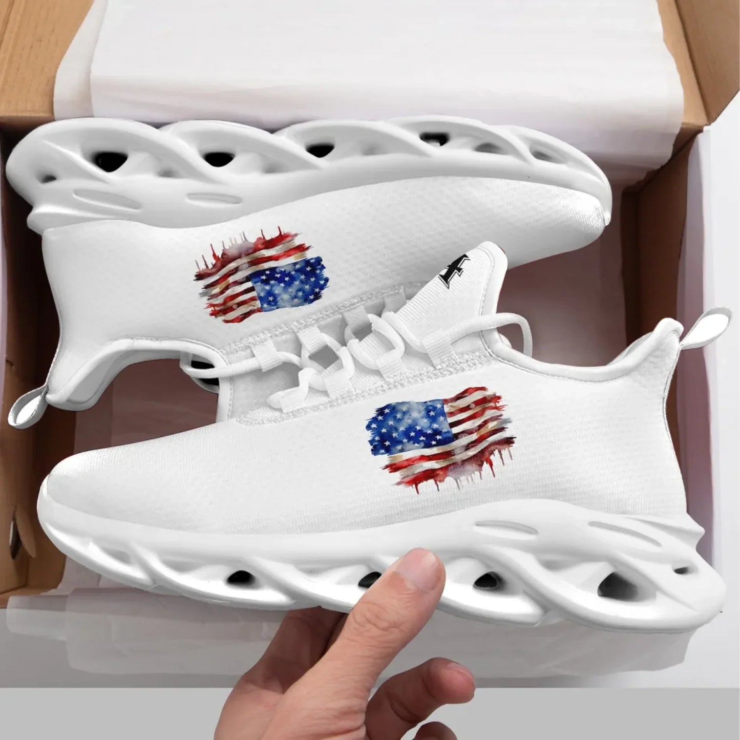 Personalized America Flag Sneakers, Custom Breathable Patriotic Shoes, Unisex Lace Up Shoes