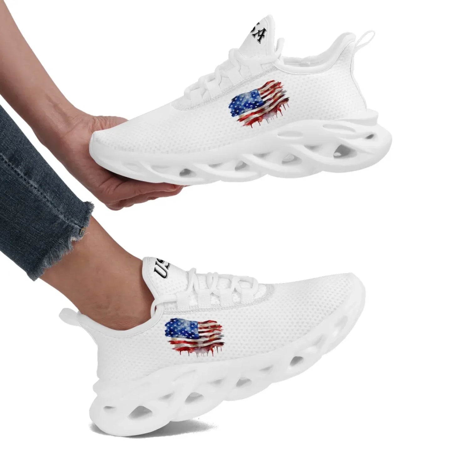 Personalized America Flag Sneakers, Custom Breathable Patriotic Shoes, Unisex Lace Up Shoes