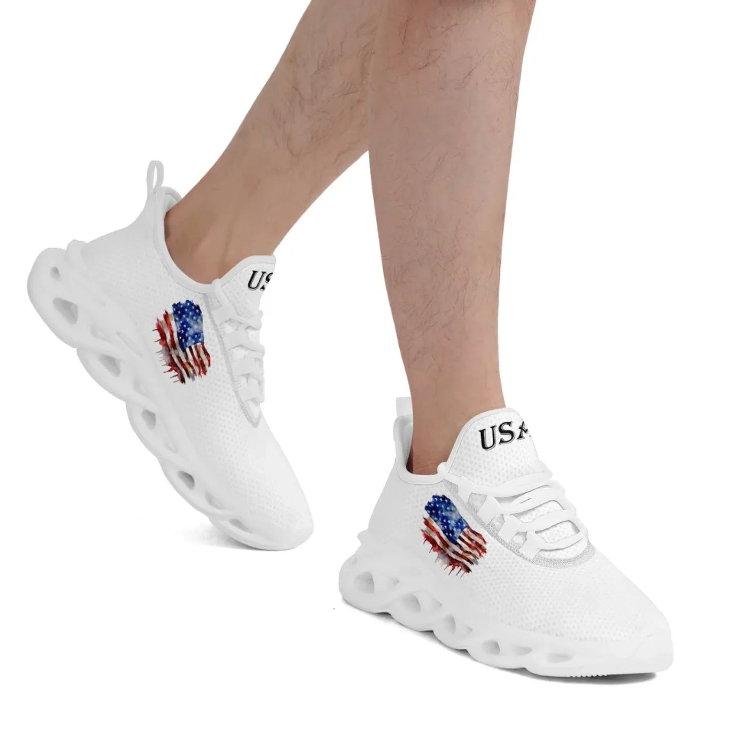 Personalized America Flag Sneakers, Custom Breathable Patriotic Shoes, Unisex Lace Up Shoes