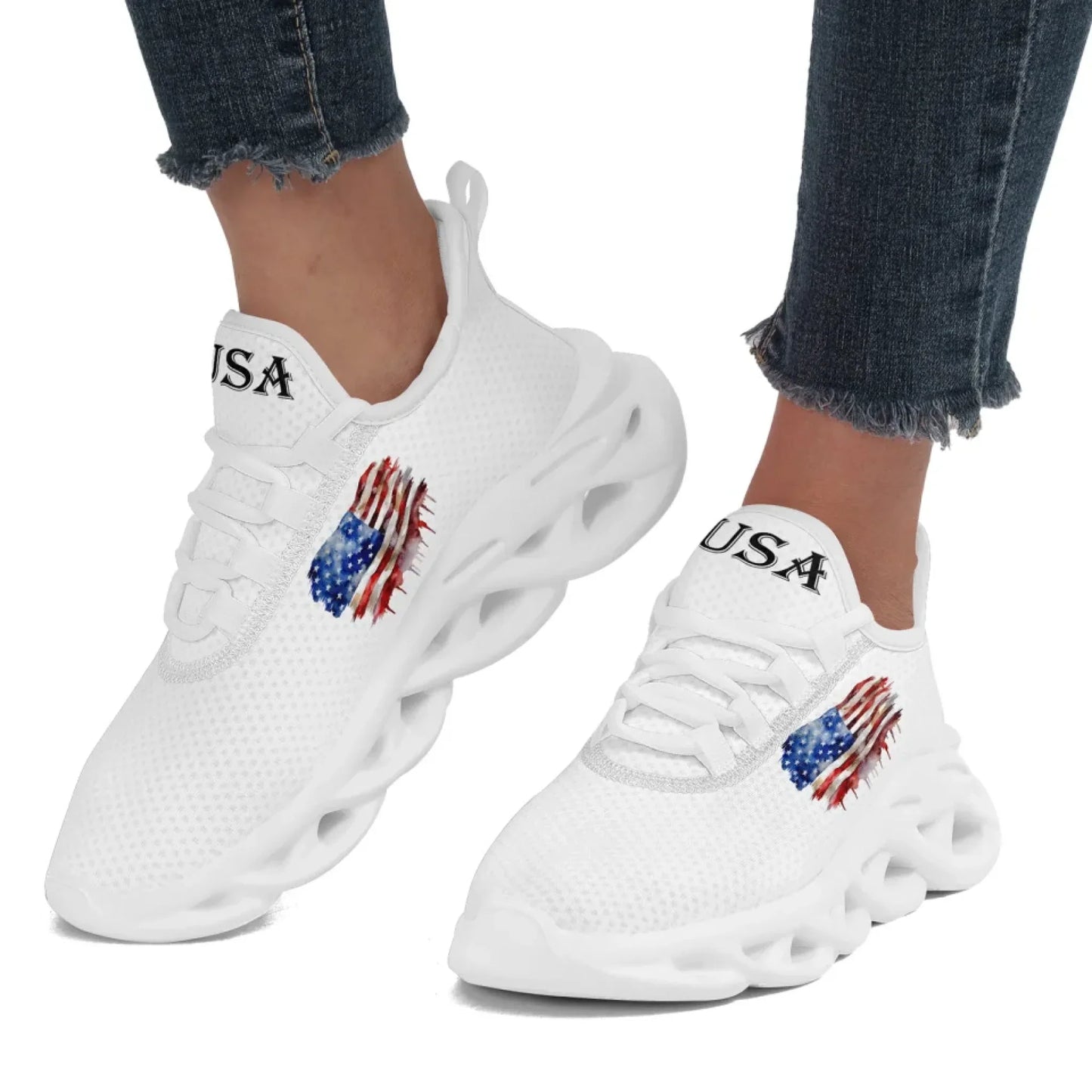 Personalized America Flag Sneakers, Custom Breathable Patriotic Shoes, Unisex Lace Up Shoes