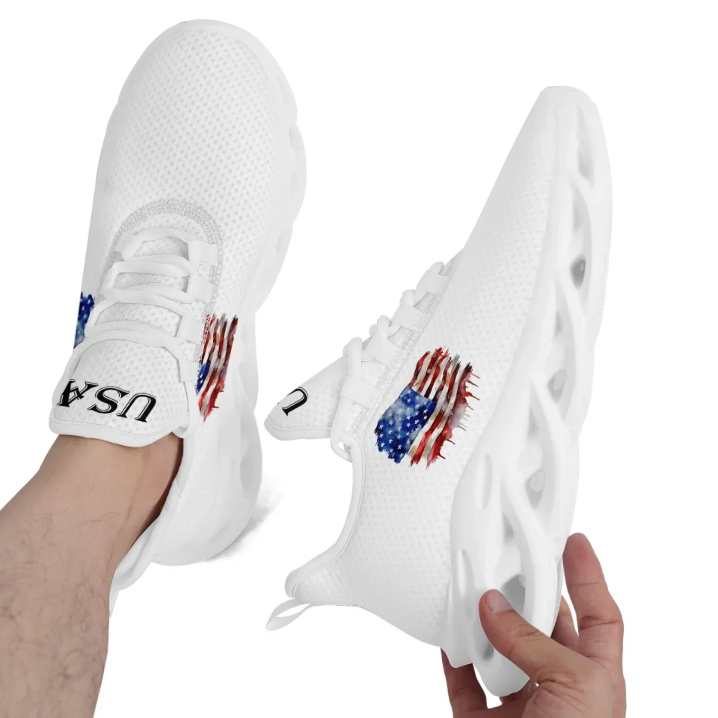 Personalized America Flag Sneakers, Custom Breathable Patriotic Shoes, Unisex Lace Up Shoes