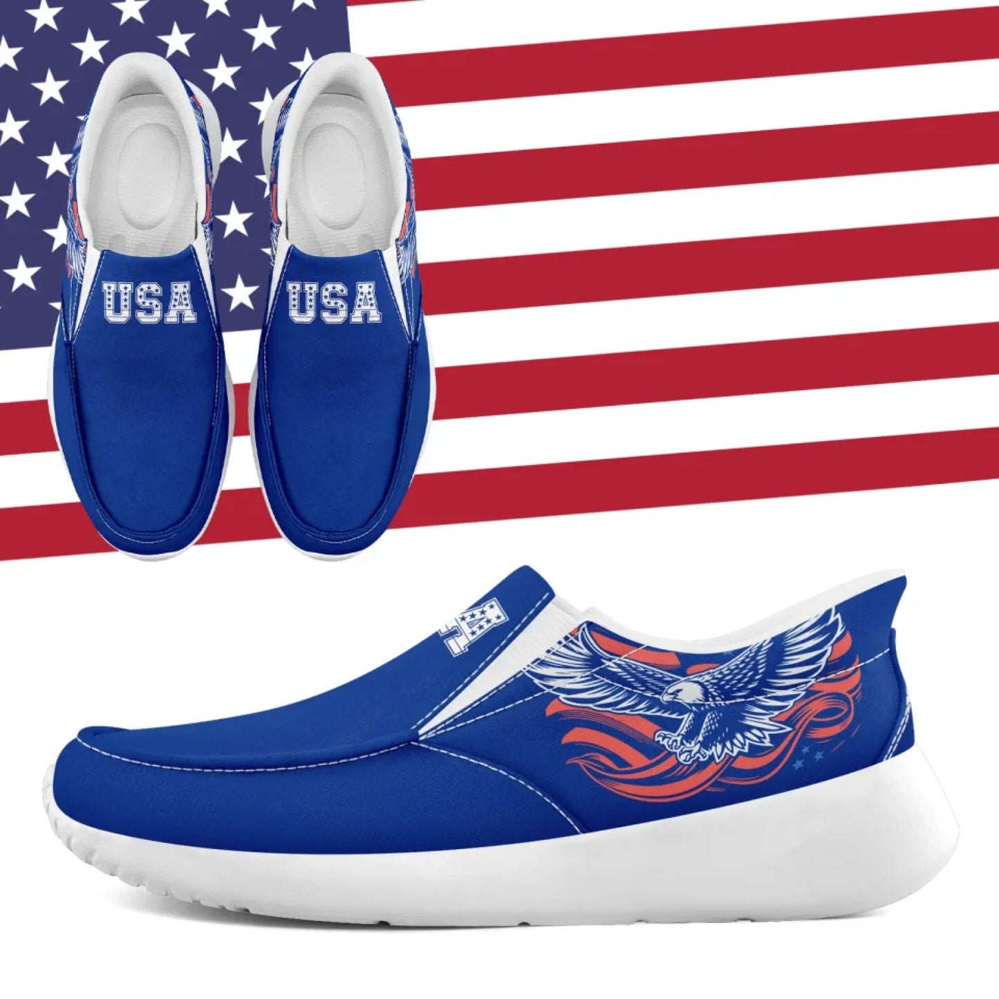 Personalized America Flag Sneakers, Custom Flag Fashion Shoes, Unisex Canvas Slip On Shoes