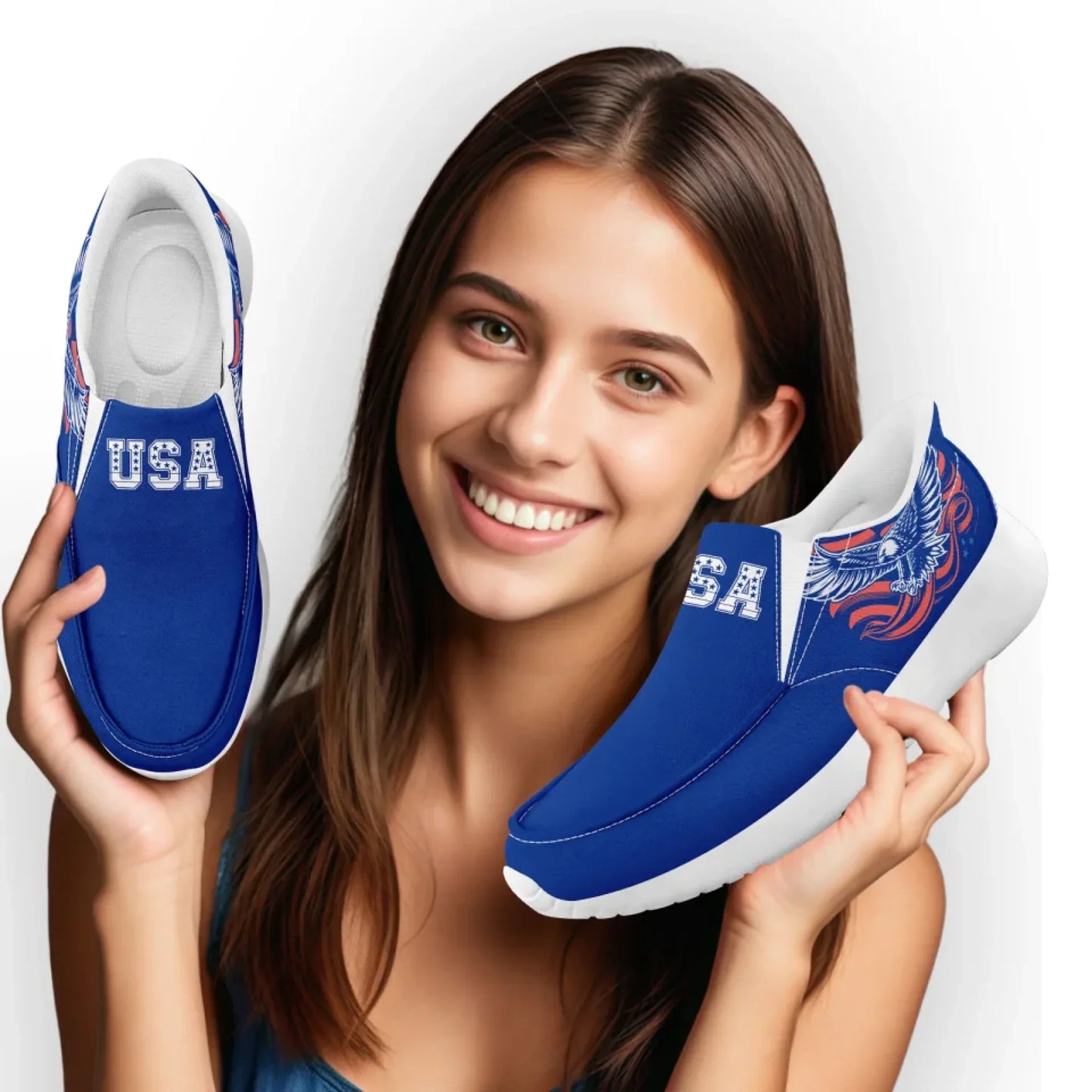Personalized America Flag Sneakers, Custom Flag Fashion Shoes, Unisex Canvas Slip On Shoes