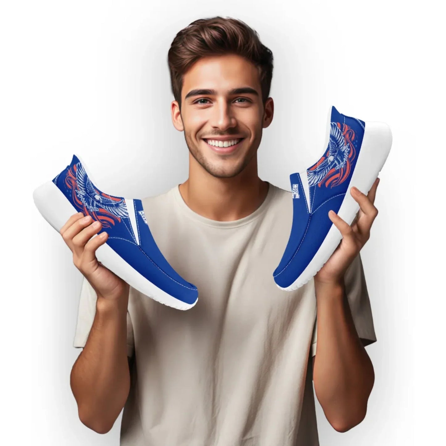 Personalized America Flag Sneakers, Custom Flag Fashion Shoes, Unisex Canvas Slip On Shoes