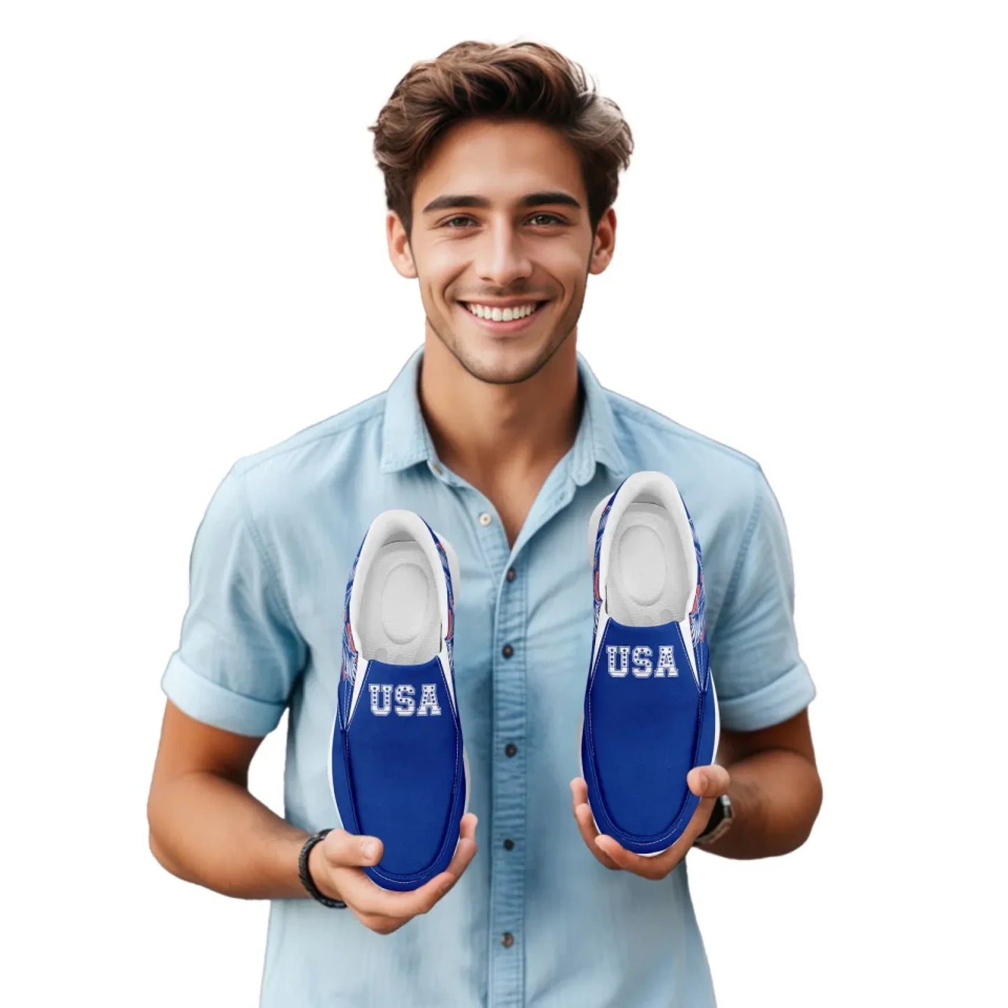 Personalized America Flag Sneakers, Custom Flag Fashion Shoes, Unisex Canvas Slip On Shoes