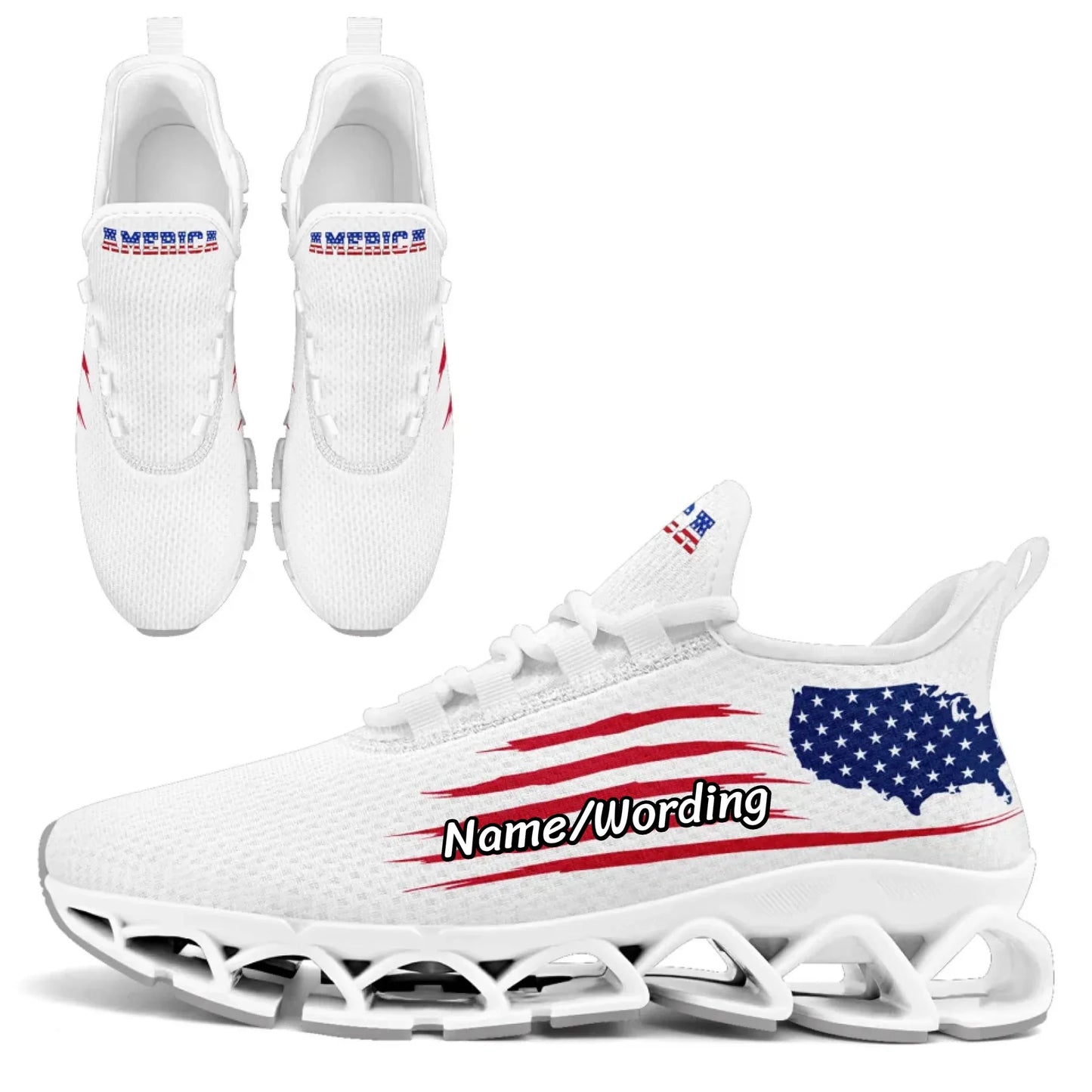 Personalized America Flag Sneakers, Custom Breathable Patriotic Shoes, Unisex Lace Up Shoes FN003XD-25028041