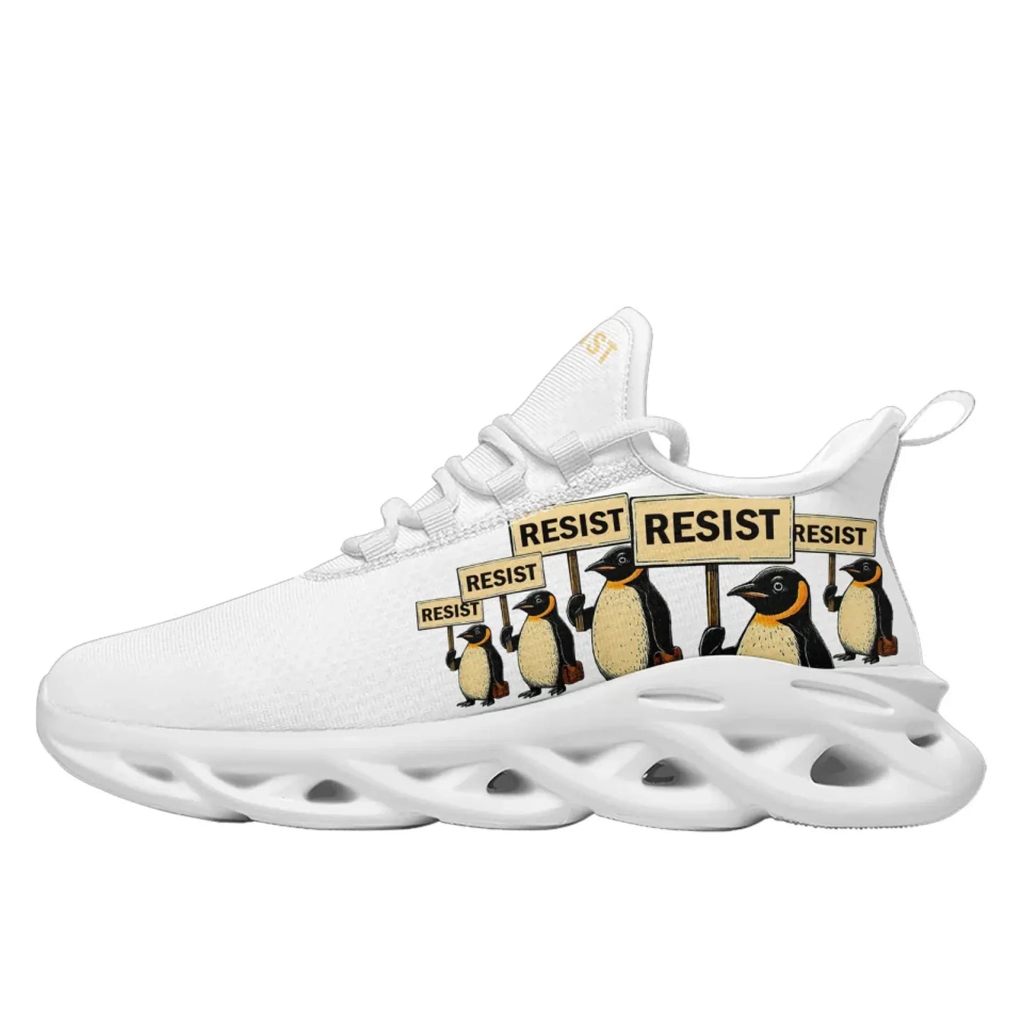 Personalized Gold Penguin Sneakers, Custom Lightweight Shoes, Resist Penguin Shoes