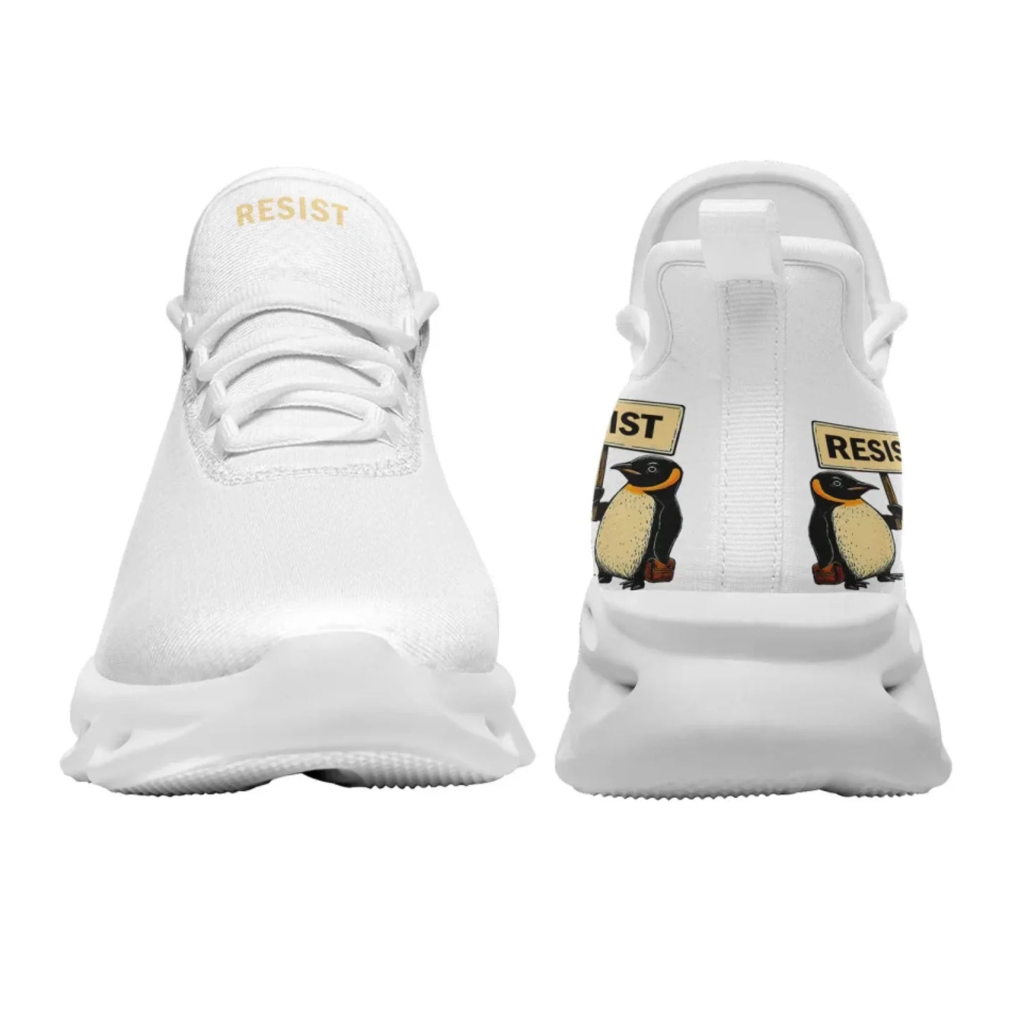 Personalized Gold Penguin Sneakers, Custom Lightweight Shoes, Resist Penguin Shoes