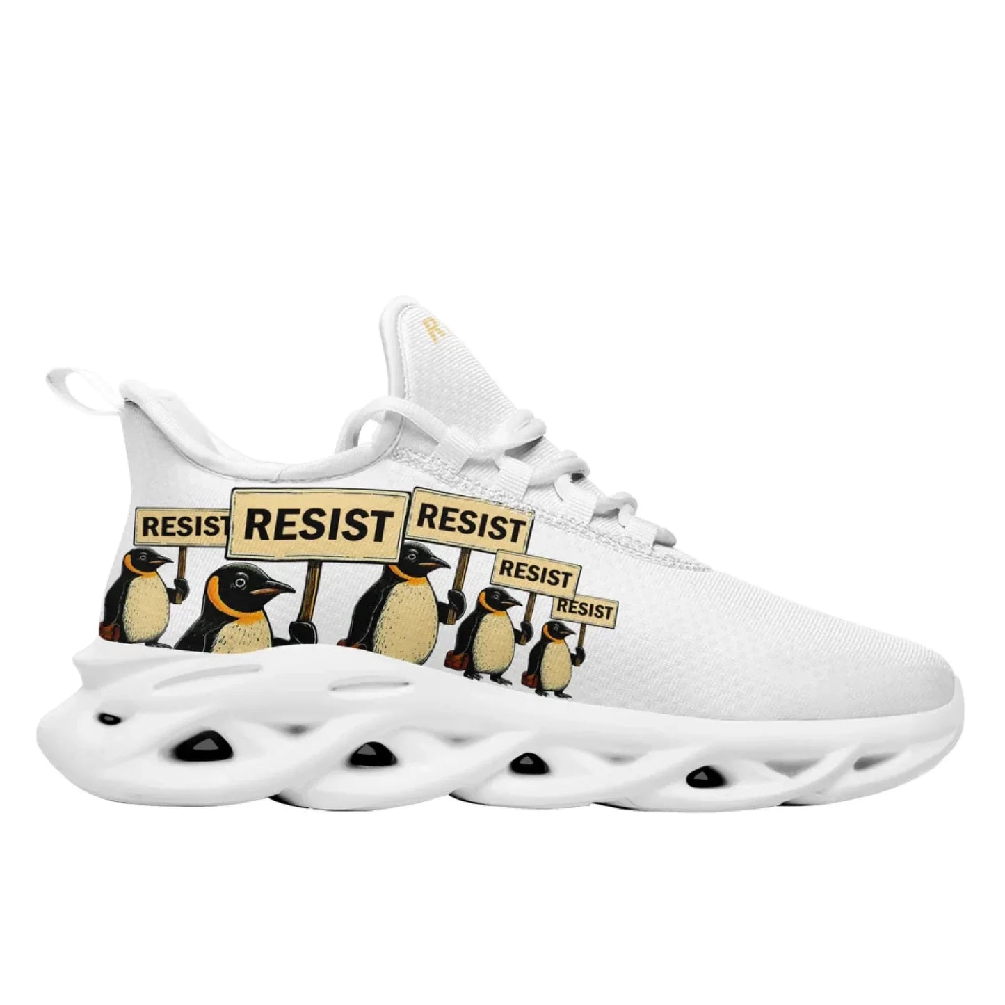 Personalized Gold Penguin Sneakers, Custom Lightweight Shoes, Resist Penguin Shoes