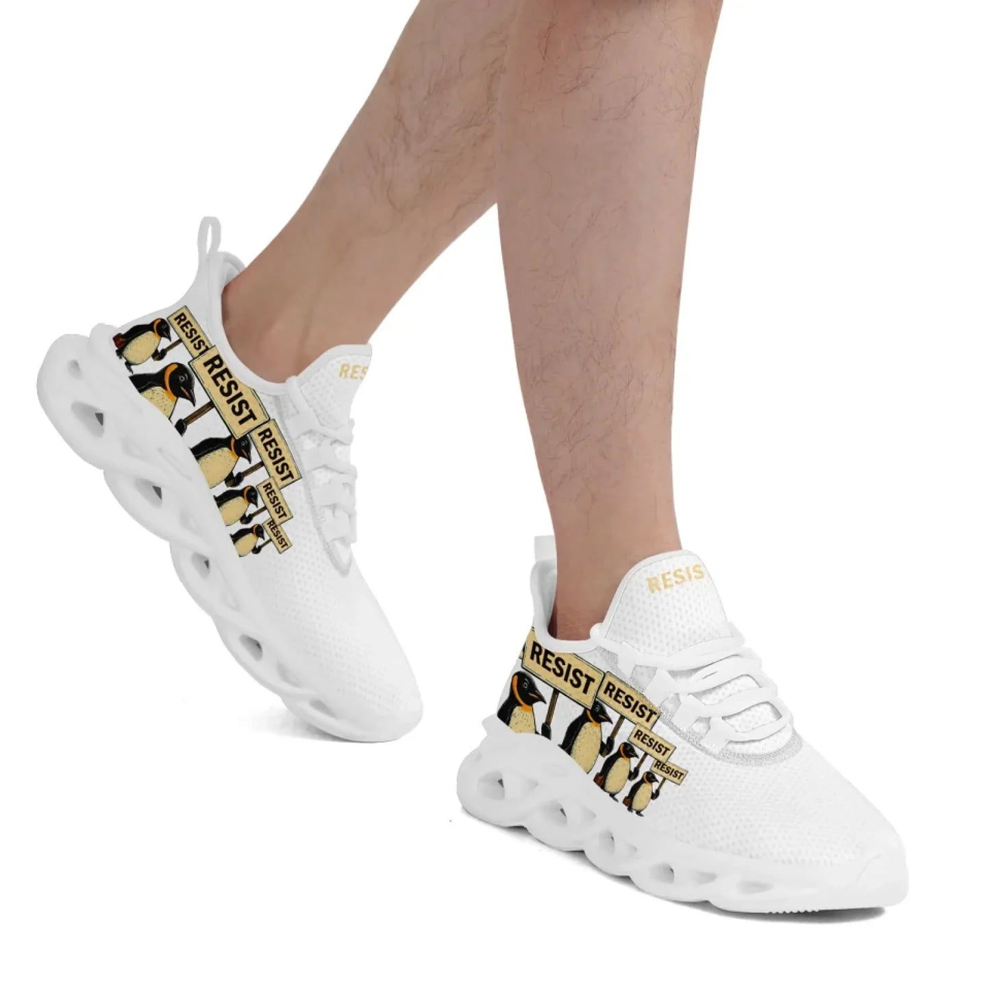 Personalized Gold Penguin Sneakers, Custom Lightweight Shoes, Resist Penguin Shoes