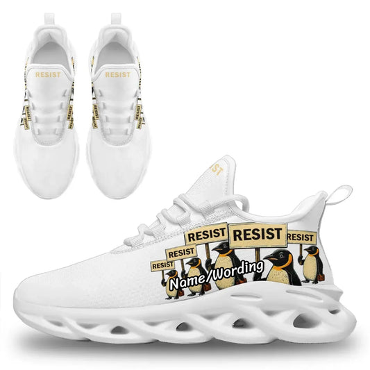 Personalized Gold Penguin Sneakers, Custom Lightweight Shoes, Resist Penguin Shoes