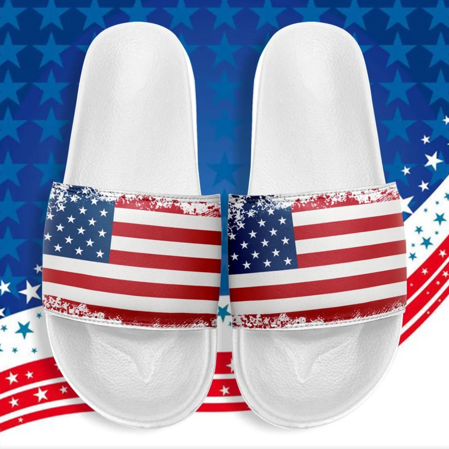 Personalized America Flag Slide Sandal, Custom Pride and Patriotic Indoor and Outdoor Slipper