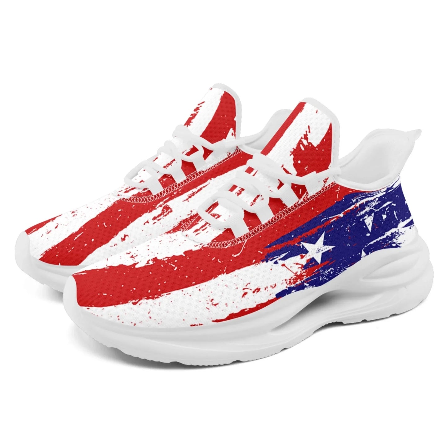 Personalized America Flag Print Sneakers, Custom Patriotic and Breathable Walking Shoes, Unisex Sports Shoes