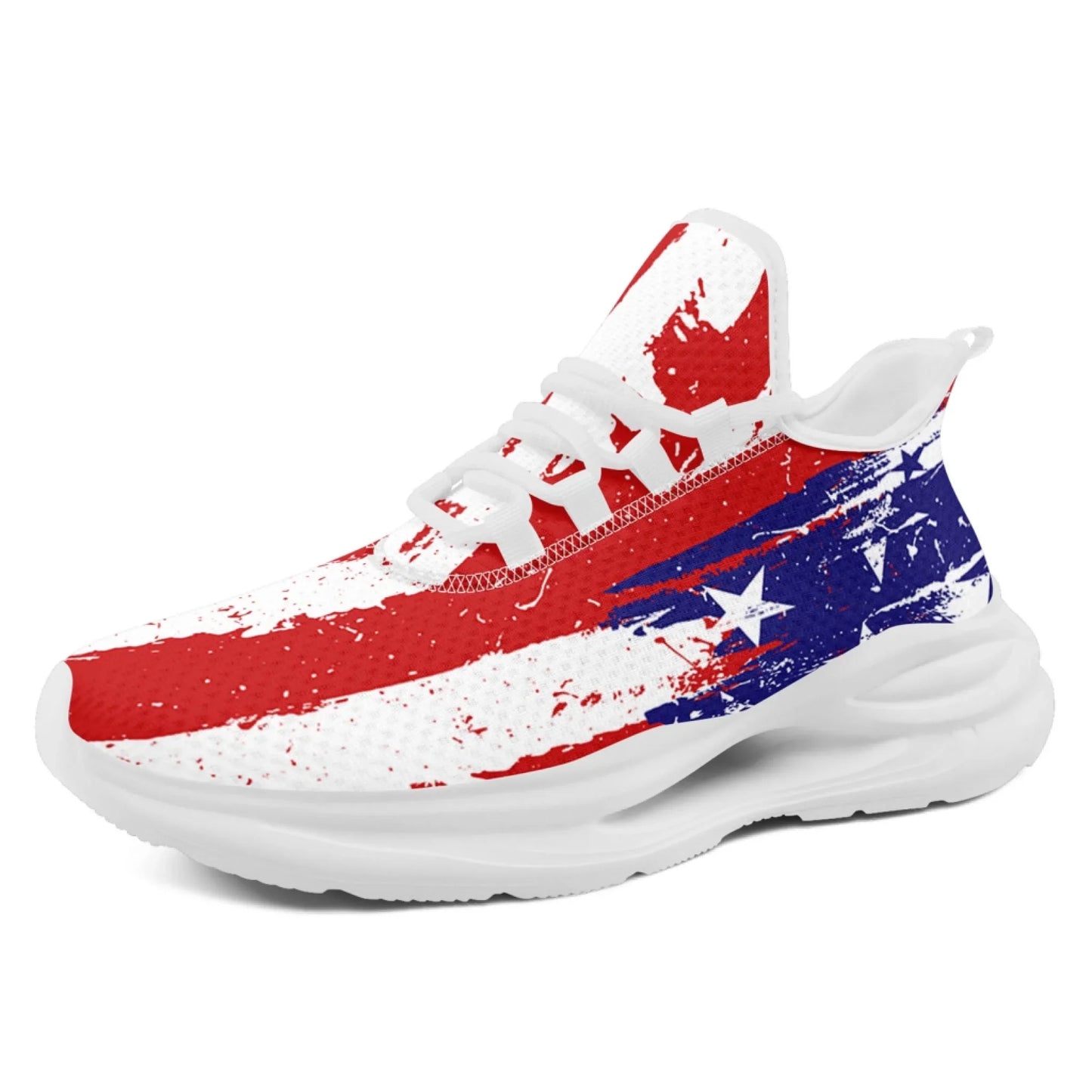Personalized America Flag Print Sneakers, Custom Patriotic and Breathable Walking Shoes, Unisex Sports Shoes