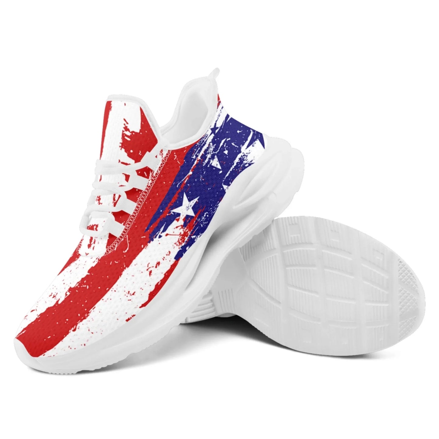 Personalized America Flag Print Sneakers, Custom Patriotic and Breathable Walking Shoes, Unisex Sports Shoes
