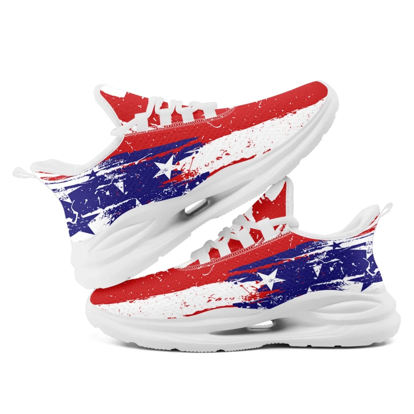 Personalized America Flag Print Sneakers, Custom Patriotic and Breathable Walking Shoes, Unisex Sports Shoes
