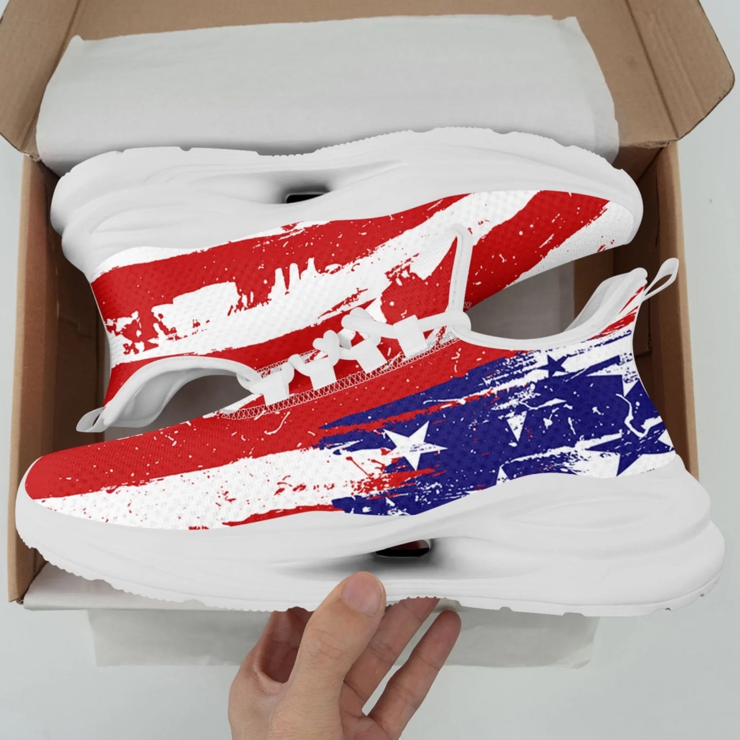 Personalized America Flag Print Sneakers, Custom Patriotic and Breathable Walking Shoes, Unisex Sports Shoes