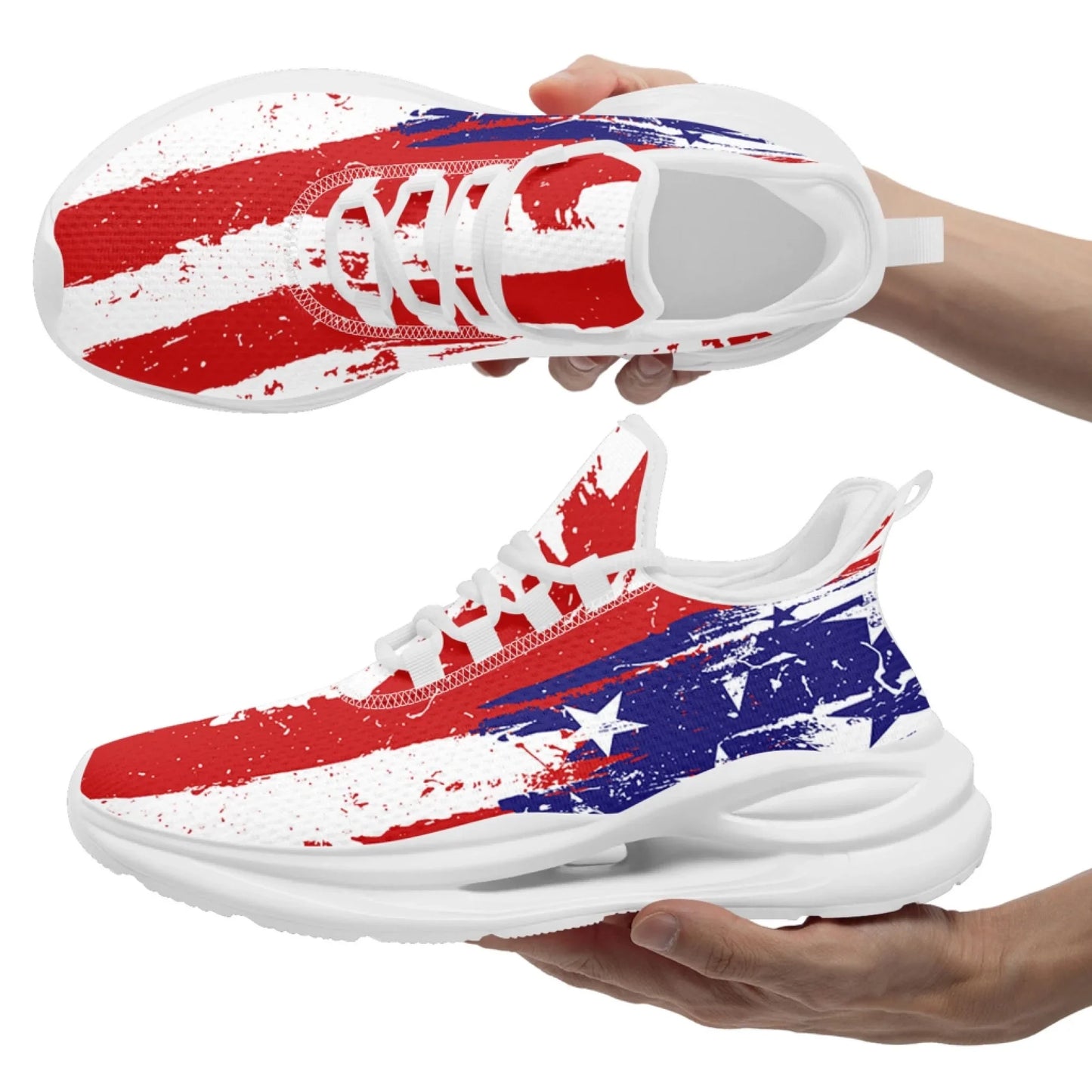 Personalized America Flag Print Sneakers, Custom Patriotic and Breathable Walking Shoes, Unisex Sports Shoes