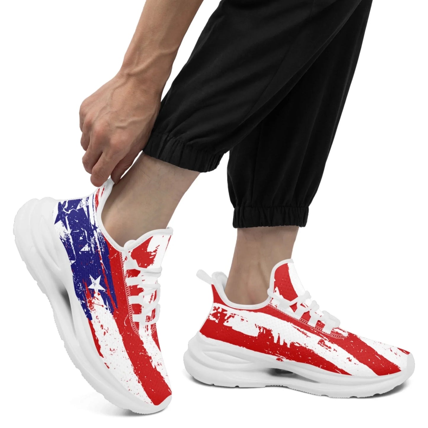 Personalized America Flag Print Sneakers, Custom Patriotic and Breathable Walking Shoes, Unisex Sports Shoes