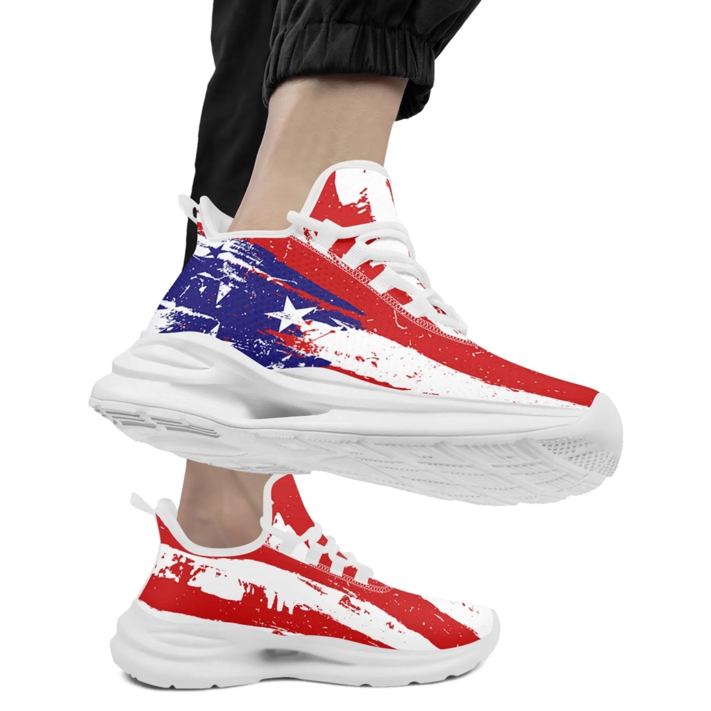 Personalized America Flag Print Sneakers, Custom Patriotic and Breathable Walking Shoes, Unisex Sports Shoes