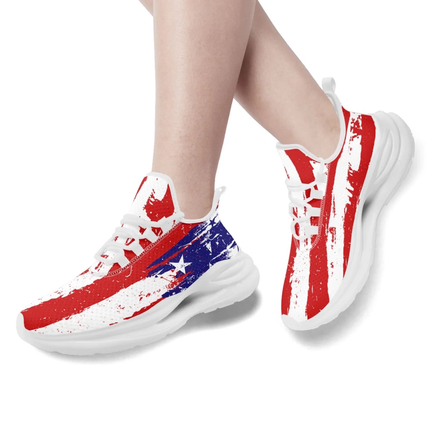 Personalized America Flag Print Sneakers, Custom Patriotic and Breathable Walking Shoes, Unisex Sports Shoes