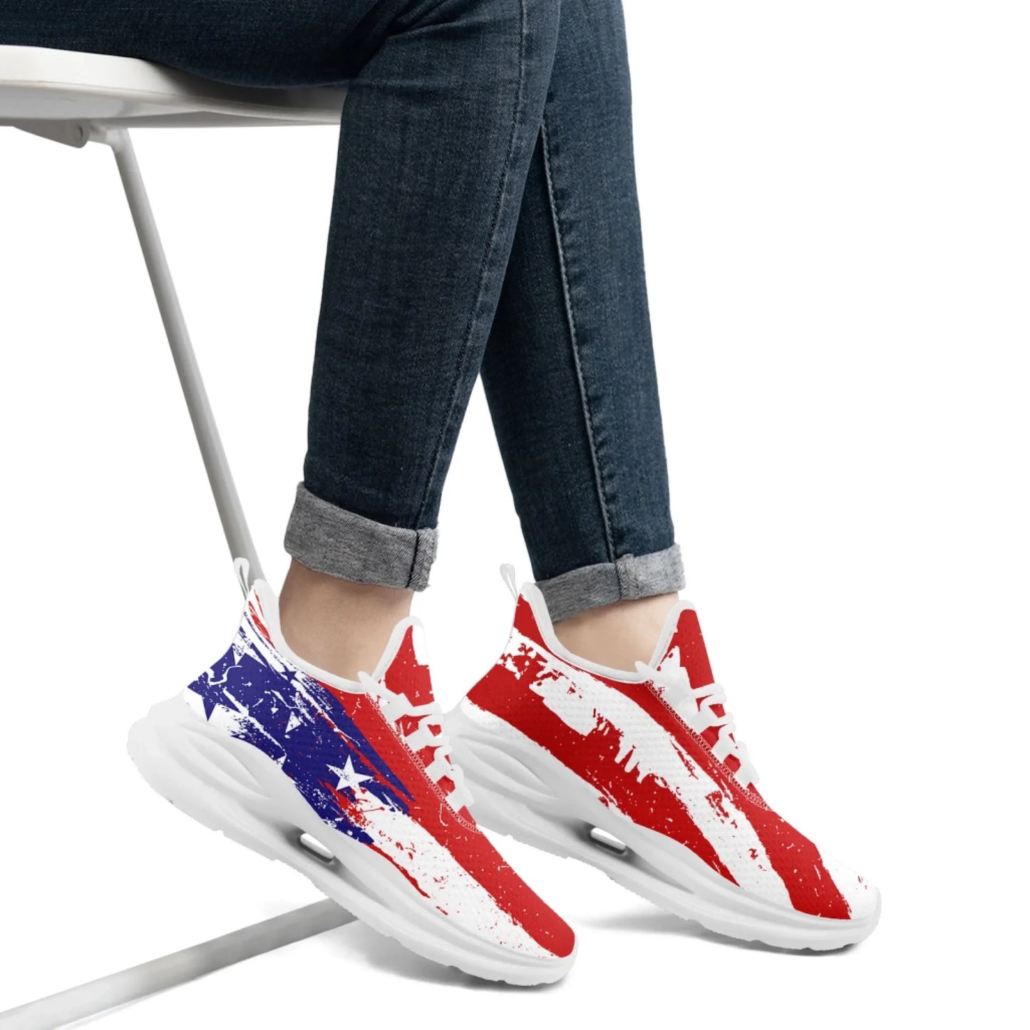 Personalized America Flag Print Sneakers, Custom Patriotic and Breathable Walking Shoes, Unisex Sports Shoes
