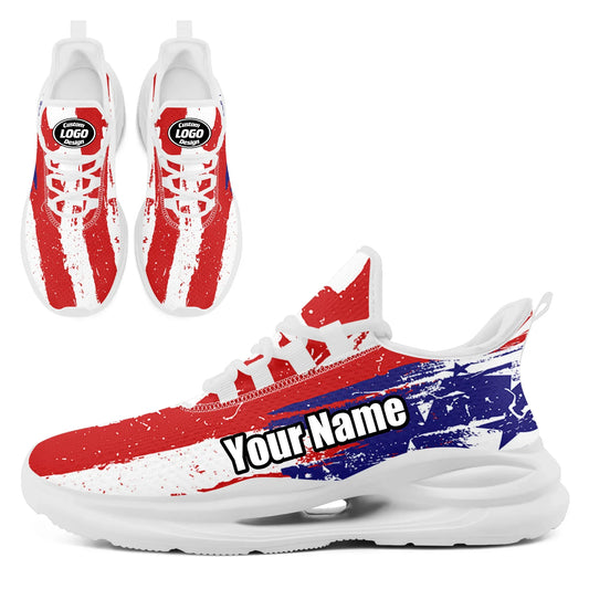 Personalized America Flag Print Sneakers, Custom Patriotic and Breathable Walking Shoes, Unisex Sports Shoes
