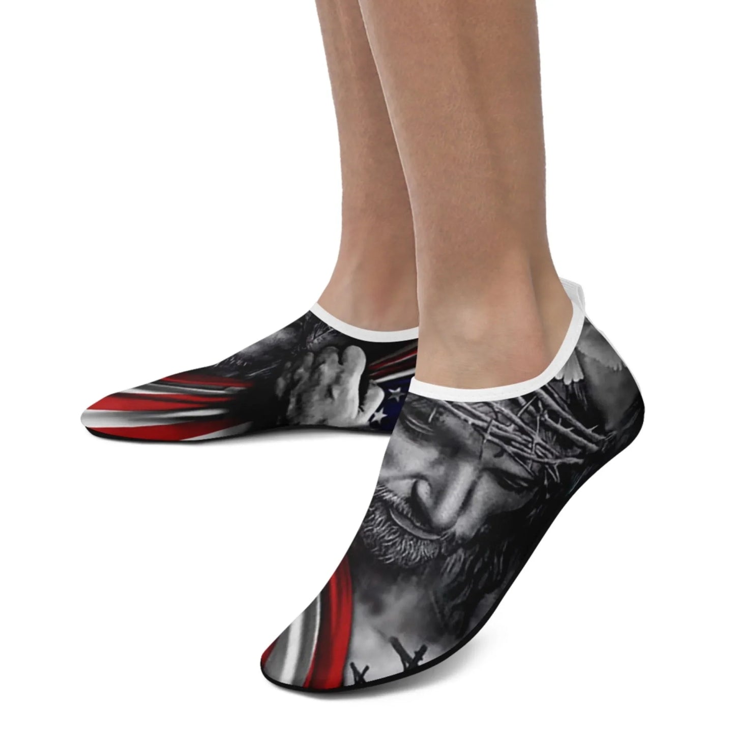 Personalized US Flag Print Water Shoes, Custom Patriotic Aqua Shoes, Best Gift for Independence Day