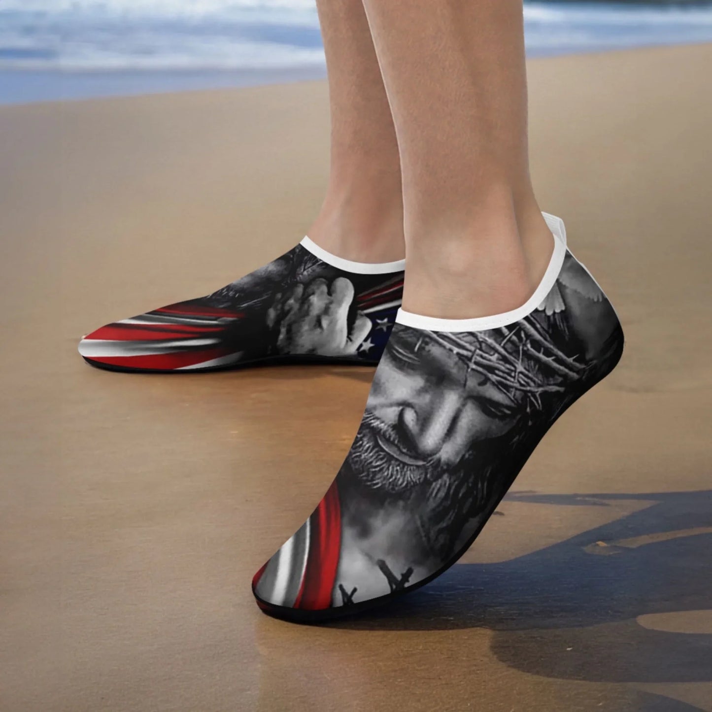 Personalized US Flag Print Water Shoes, Custom Patriotic Aqua Shoes, Best Gift for Independence Day