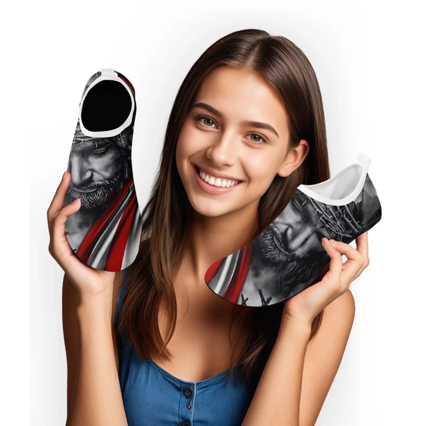 Personalized US Flag Print Water Shoes, Custom Patriotic Aqua Shoes, Best Gift for Independence Day