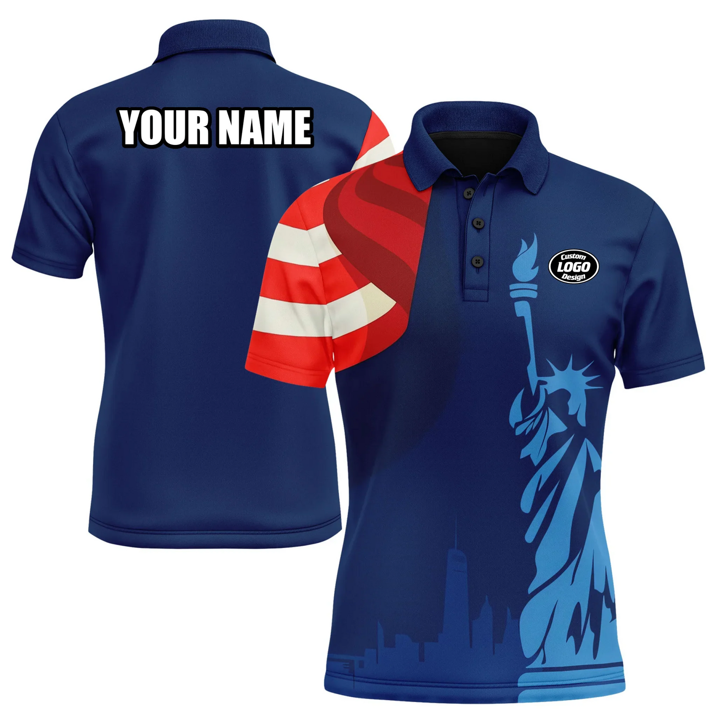 Personalized USA Pride Polo Shirt, Custom Red, White & Blue Patriotic and Breathable Shirt, Celebrate July 4th in Style