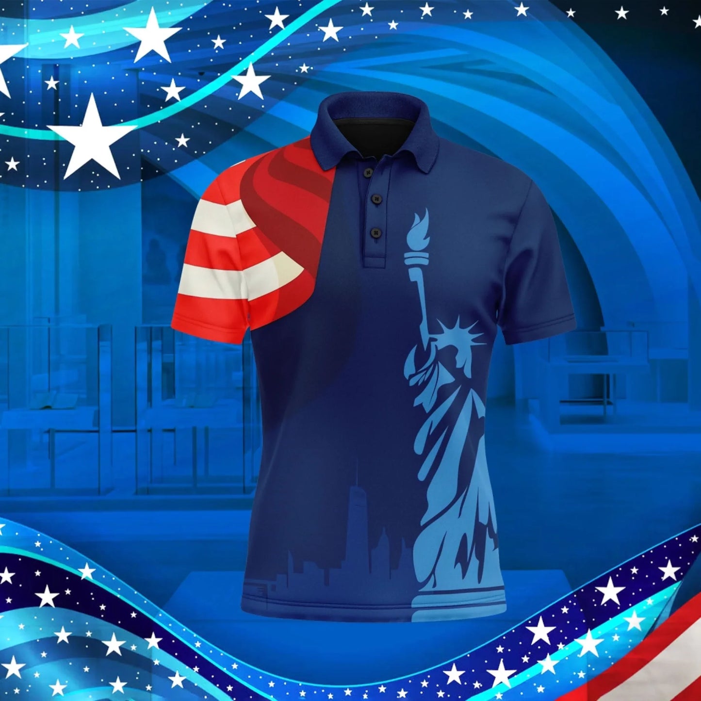 Personalized USA Pride Polo Shirt, Custom Red, White & Blue Patriotic and Breathable Shirt, Celebrate July 4th in Style