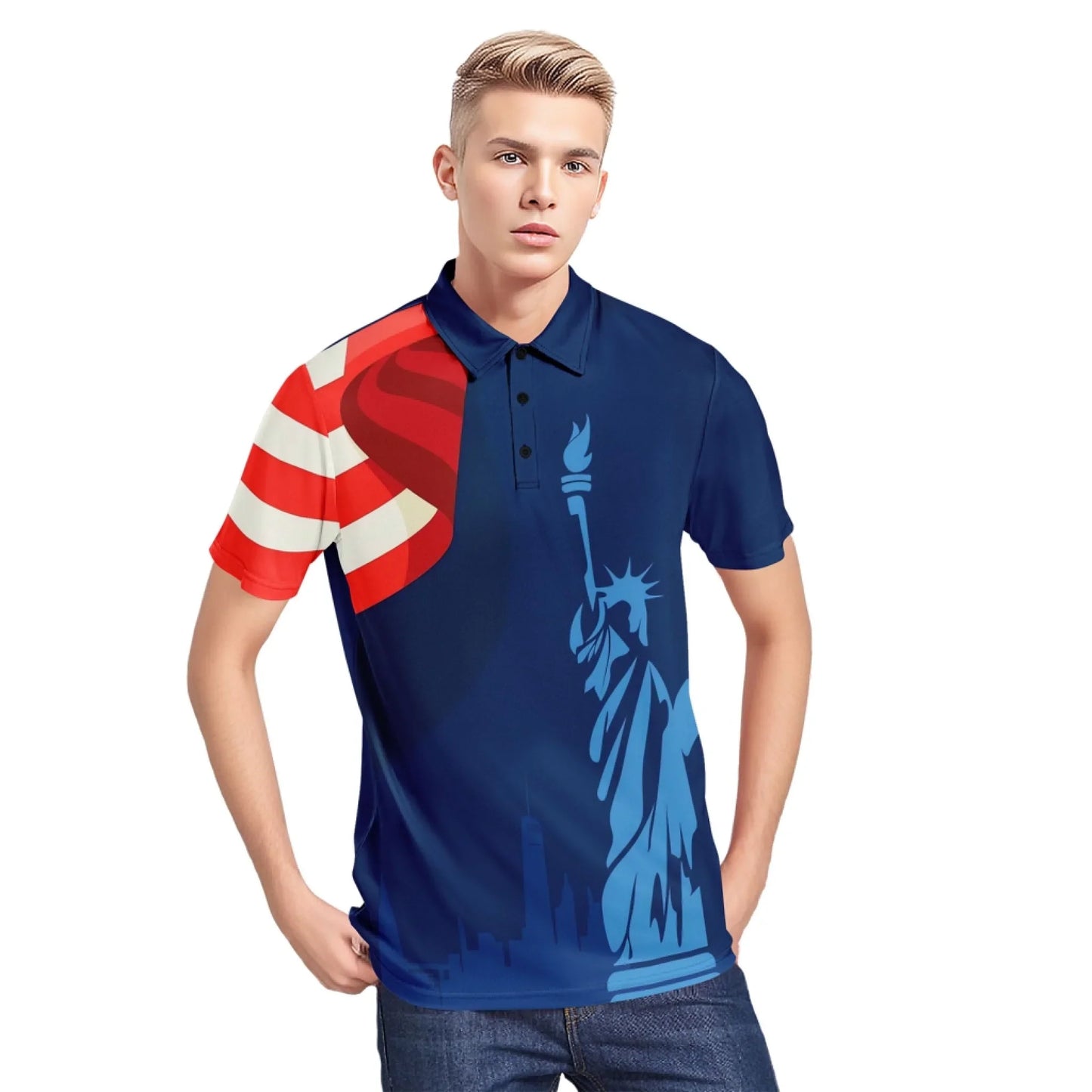 Personalized USA Pride Polo Shirt, Custom Red, White & Blue Patriotic and Breathable Shirt, Celebrate July 4th in Style