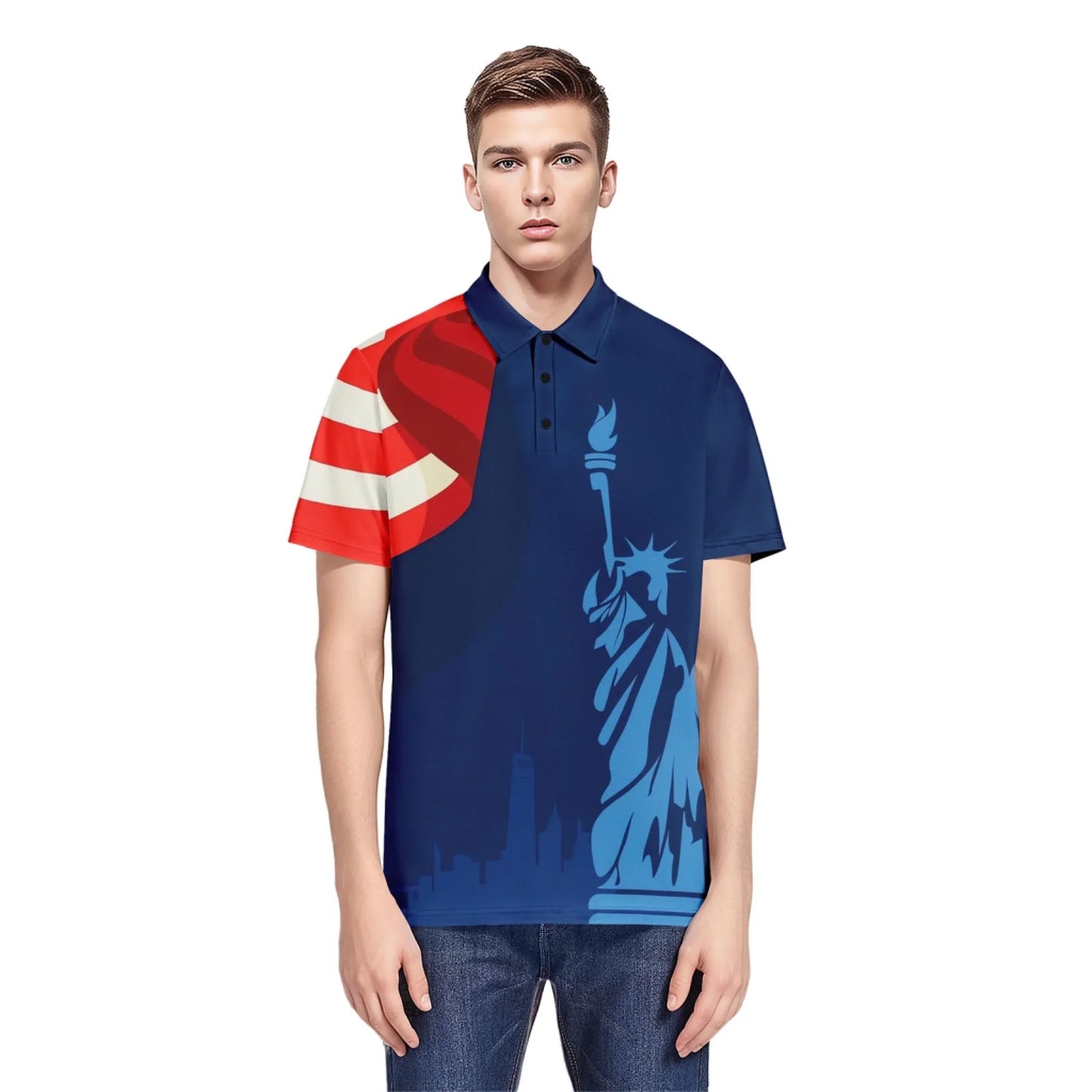 Personalized USA Pride Polo Shirt, Custom Red, White & Blue Patriotic and Breathable Shirt, Celebrate July 4th in Style