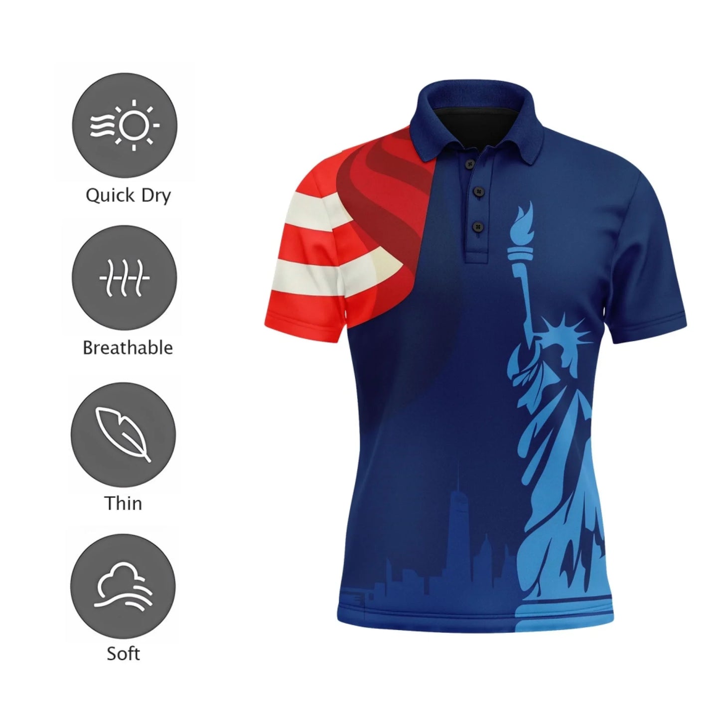 Personalized USA Pride Polo Shirt, Custom Red, White & Blue Patriotic and Breathable Shirt, Celebrate July 4th in Style