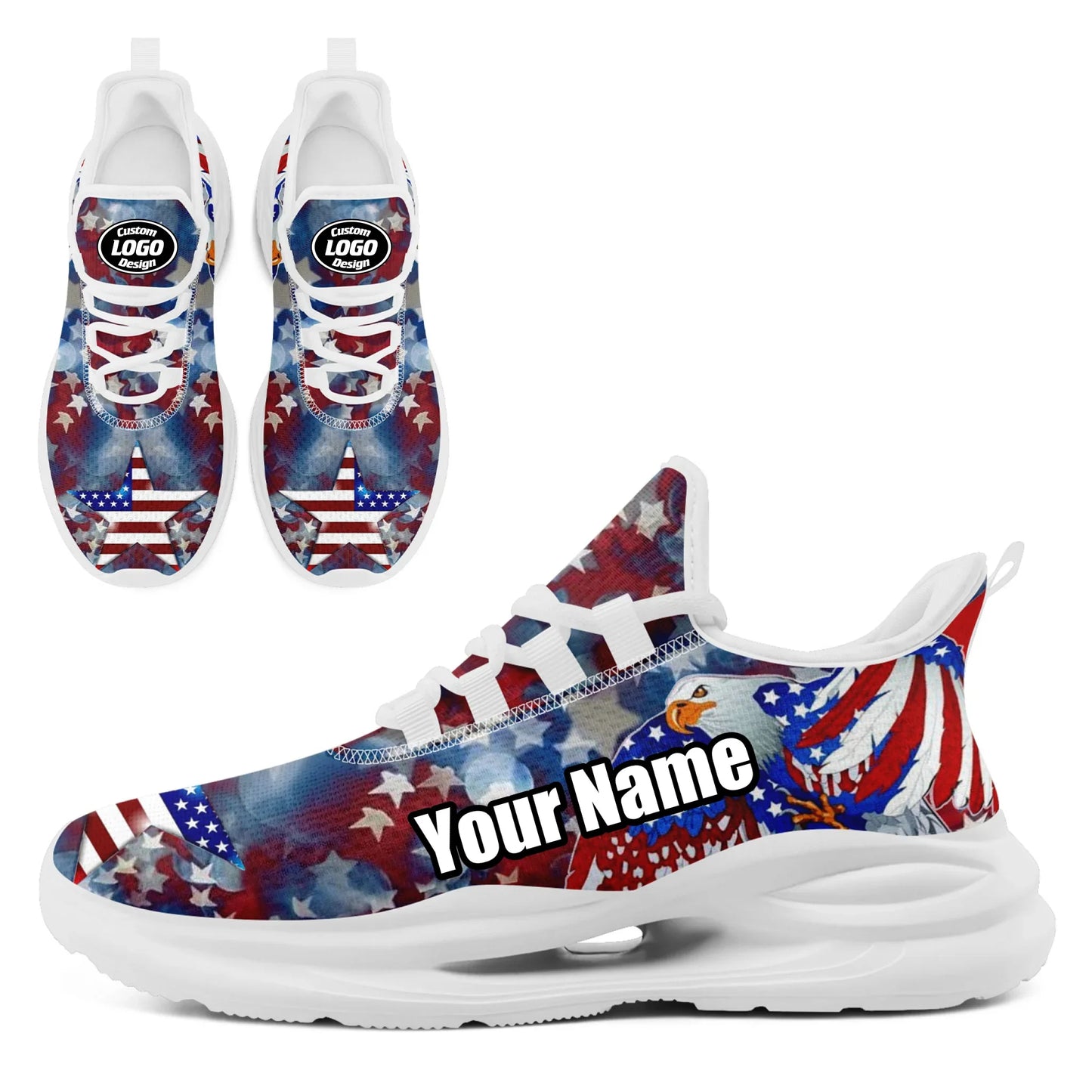 Personalized America Flag Sneakers, Custom Breathable and Pride Walking Shoes, Patriotic Sports Shoes