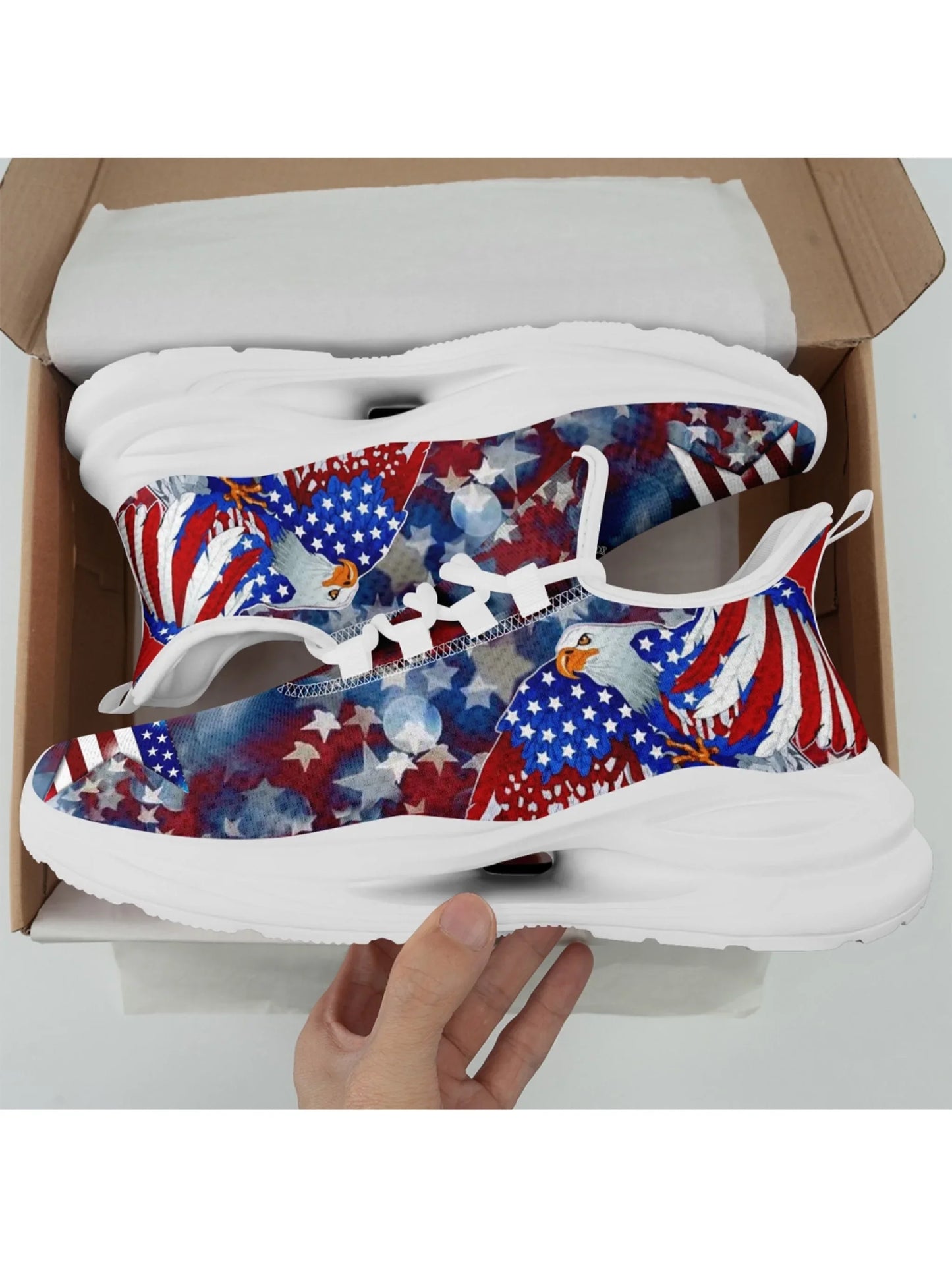 Personalized America Flag Sneakers, Custom Breathable and Pride Walking Shoes, Patriotic Sports Shoes