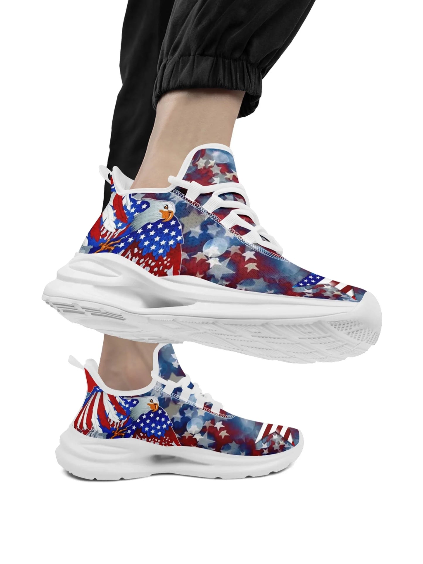 Personalized America Flag Sneakers, Custom Breathable and Pride Walking Shoes, Patriotic Sports Shoes