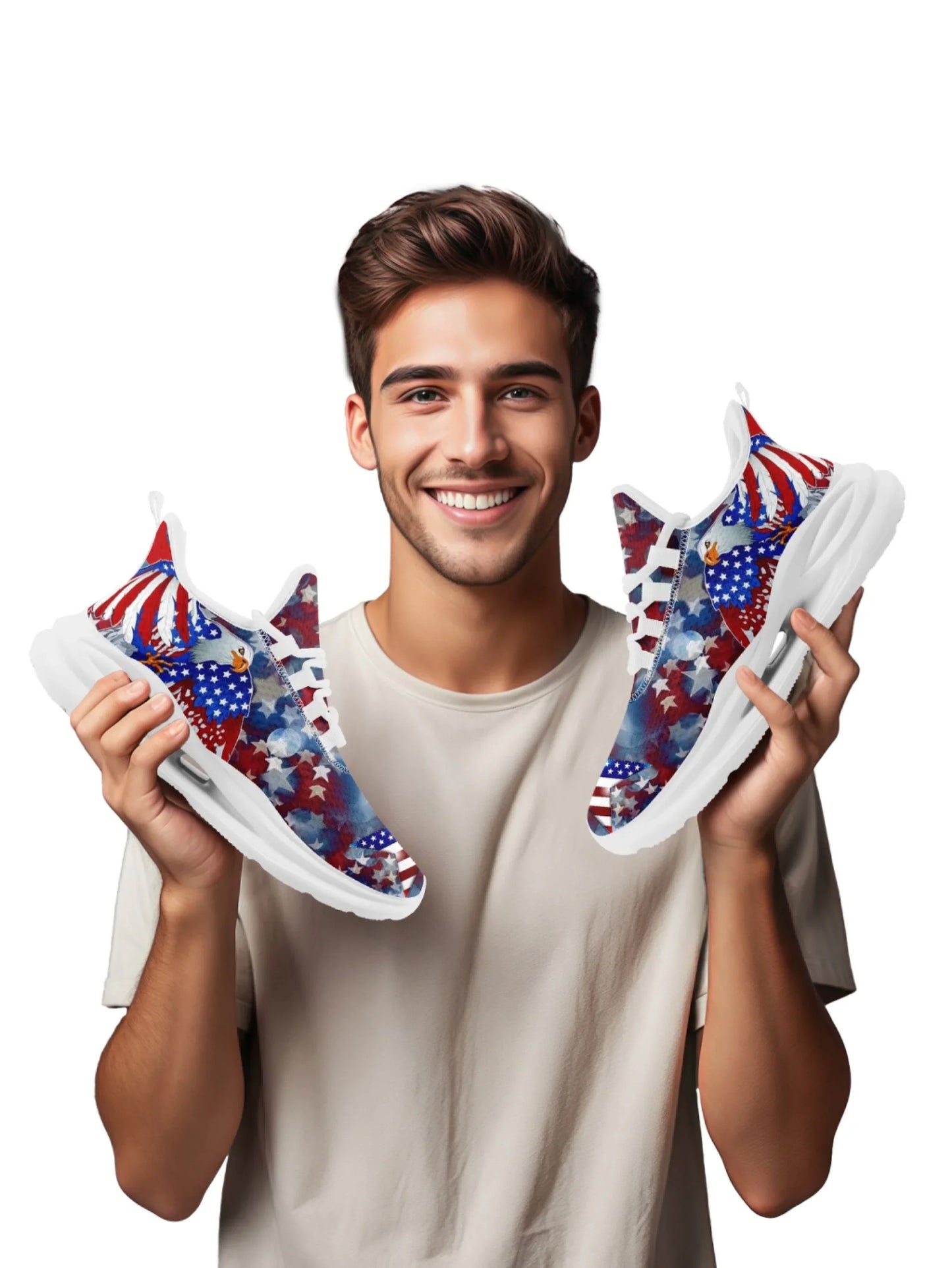 Personalized America Flag Sneakers, Custom Breathable and Pride Walking Shoes, Patriotic Sports Shoes