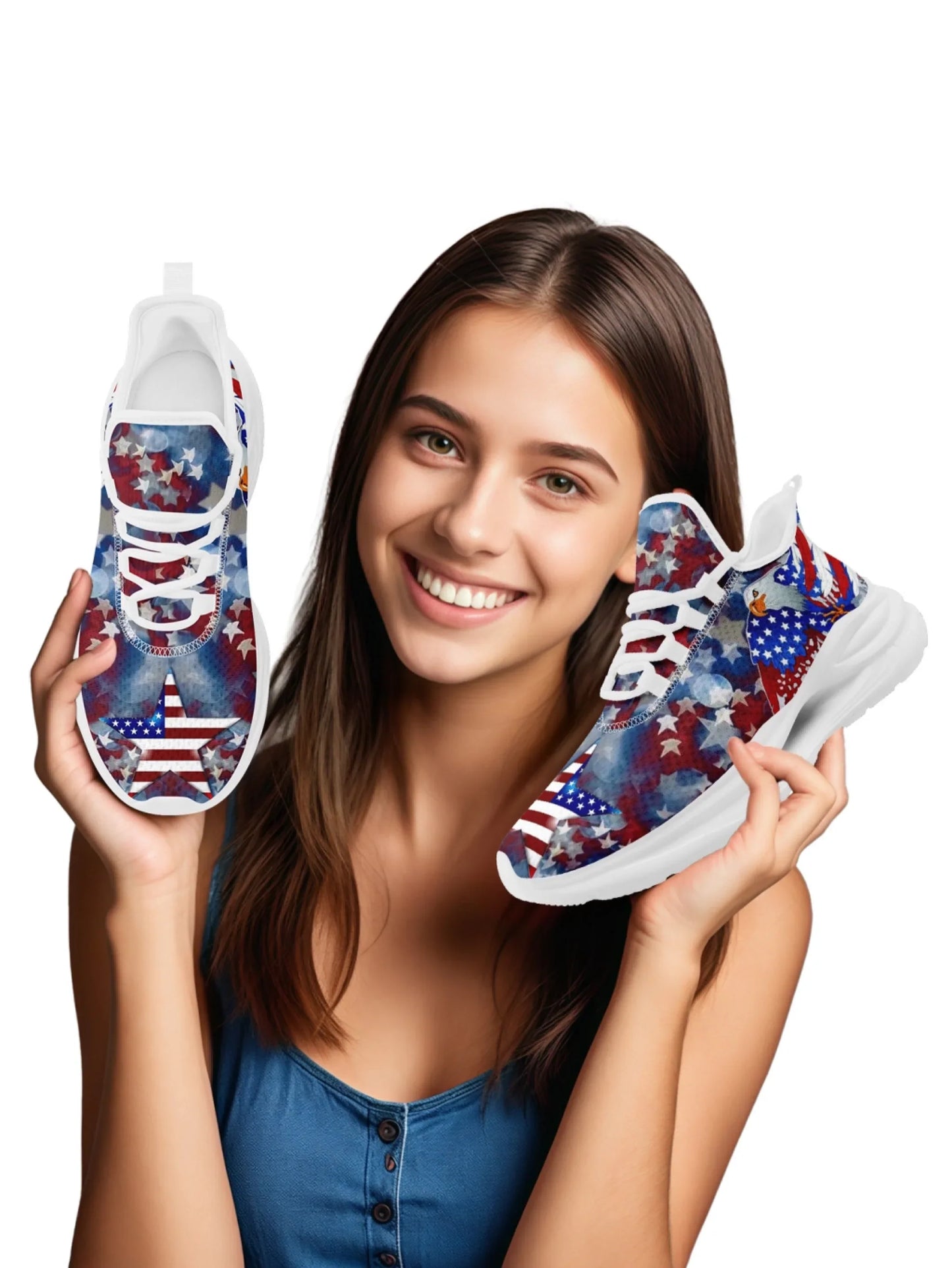 Personalized America Flag Sneakers, Custom Breathable and Pride Walking Shoes, Patriotic Sports Shoes