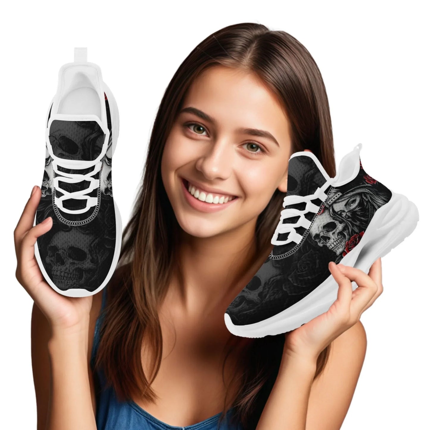 Personalized Skull Fashion Sneakers, Dark Soul Walking Shoes,Comfortable Gothic Street Style