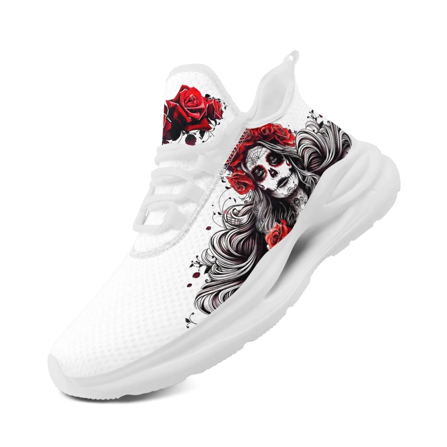 Personalized Flag with Skull Print Sneakers, Custom Breathable and Comfortable Lace Up Shoes