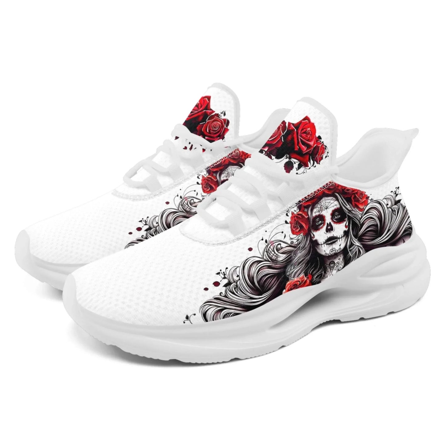 Personalized Flag with Skull Print Sneakers, Custom Breathable and Comfortable Lace Up Shoes