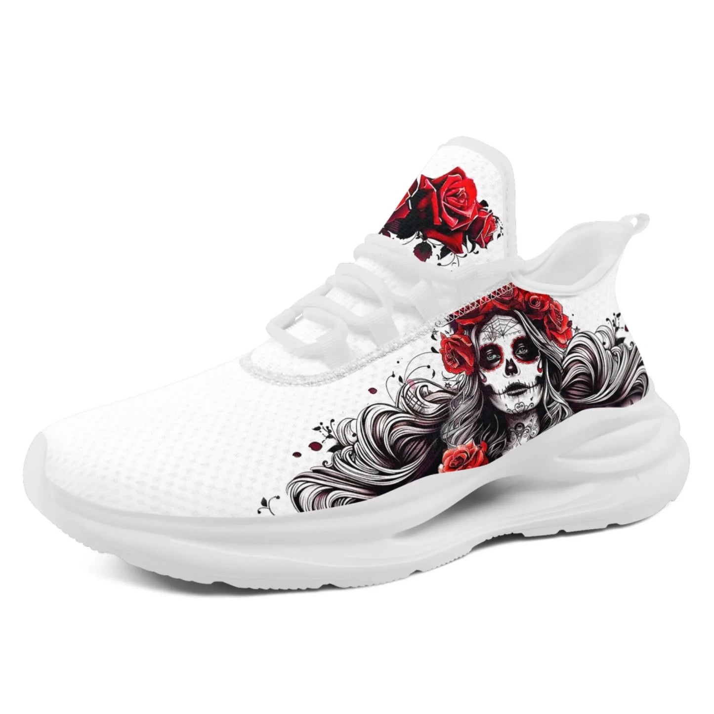 Personalized Flag with Skull Print Sneakers, Custom Breathable and Comfortable Lace Up Shoes