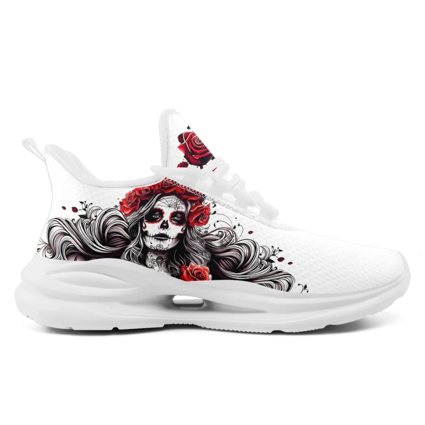 Personalized Flag with Skull Print Sneakers, Custom Breathable and Comfortable Lace Up Shoes