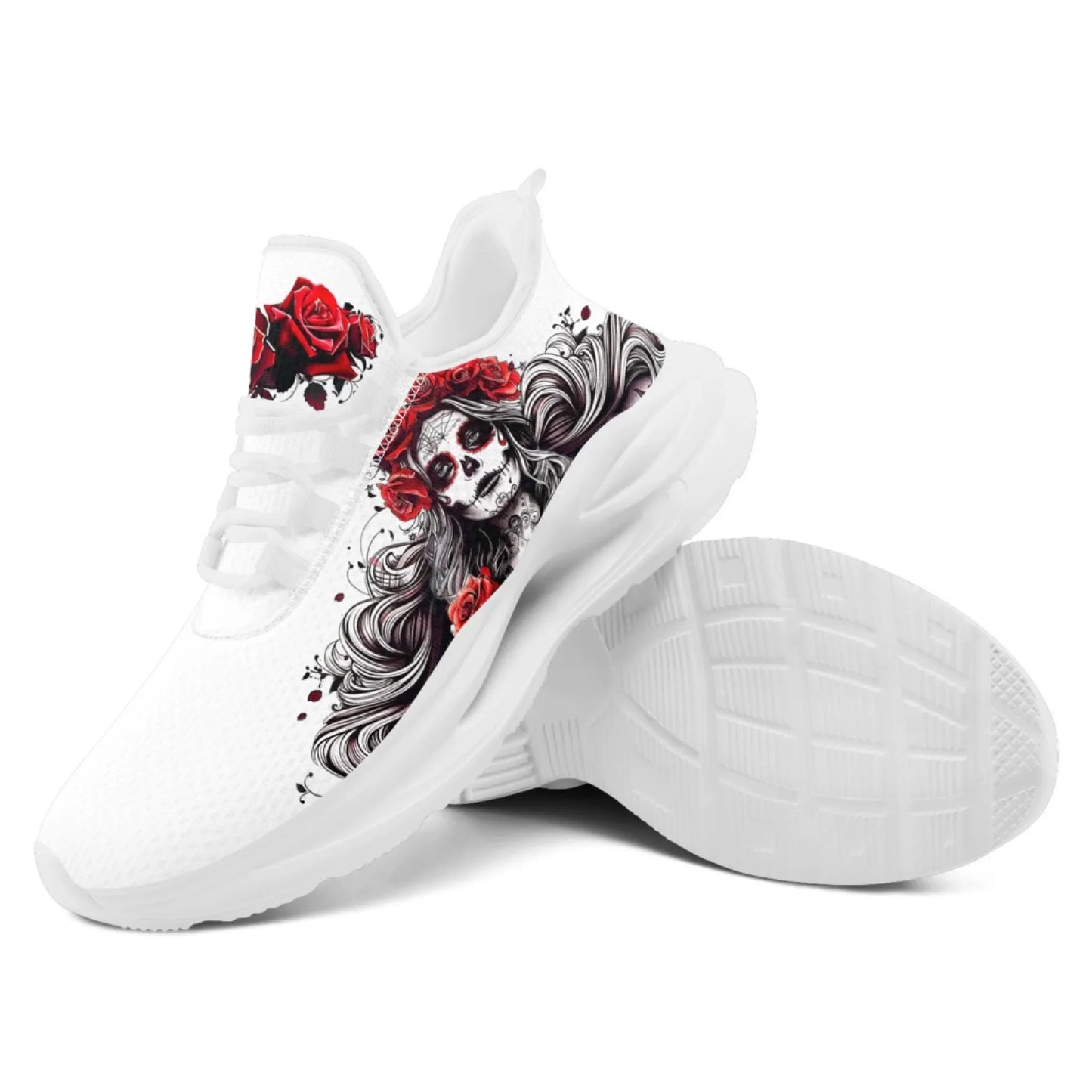 Personalized Flag with Skull Print Sneakers, Custom Breathable and Comfortable Lace Up Shoes