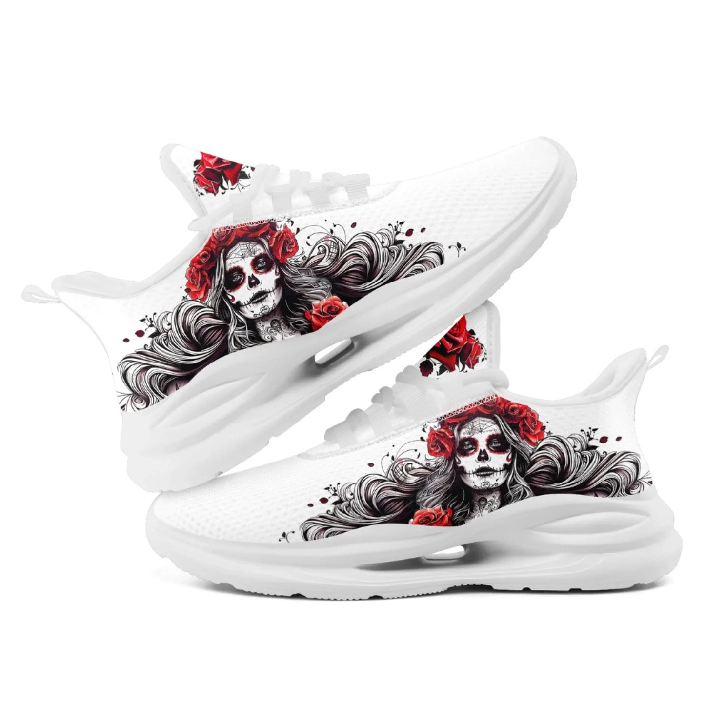 Personalized Flag with Skull Print Sneakers, Custom Breathable and Comfortable Lace Up Shoes