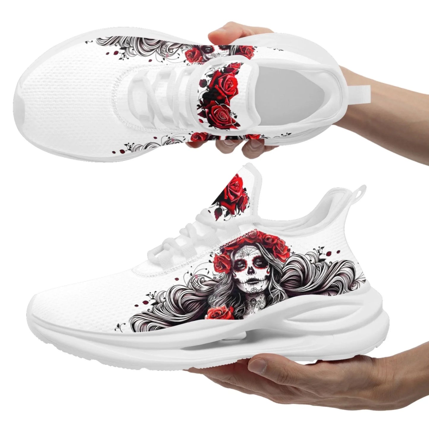 Personalized Flag with Skull Print Sneakers, Custom Breathable and Comfortable Lace Up Shoes